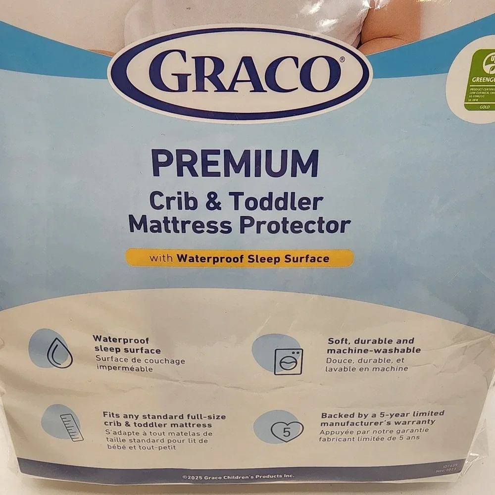 Graco Premium Crib & Toddler Mattress Protector 2-Pack Waterproof Quilted White